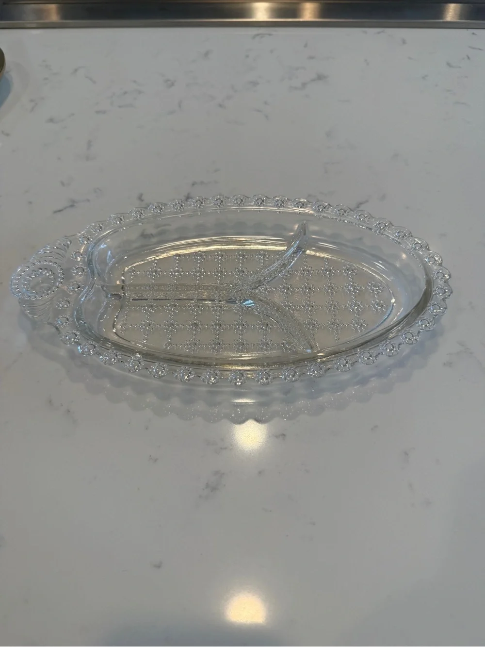 Divided Relish Dish Beaded vintage clear